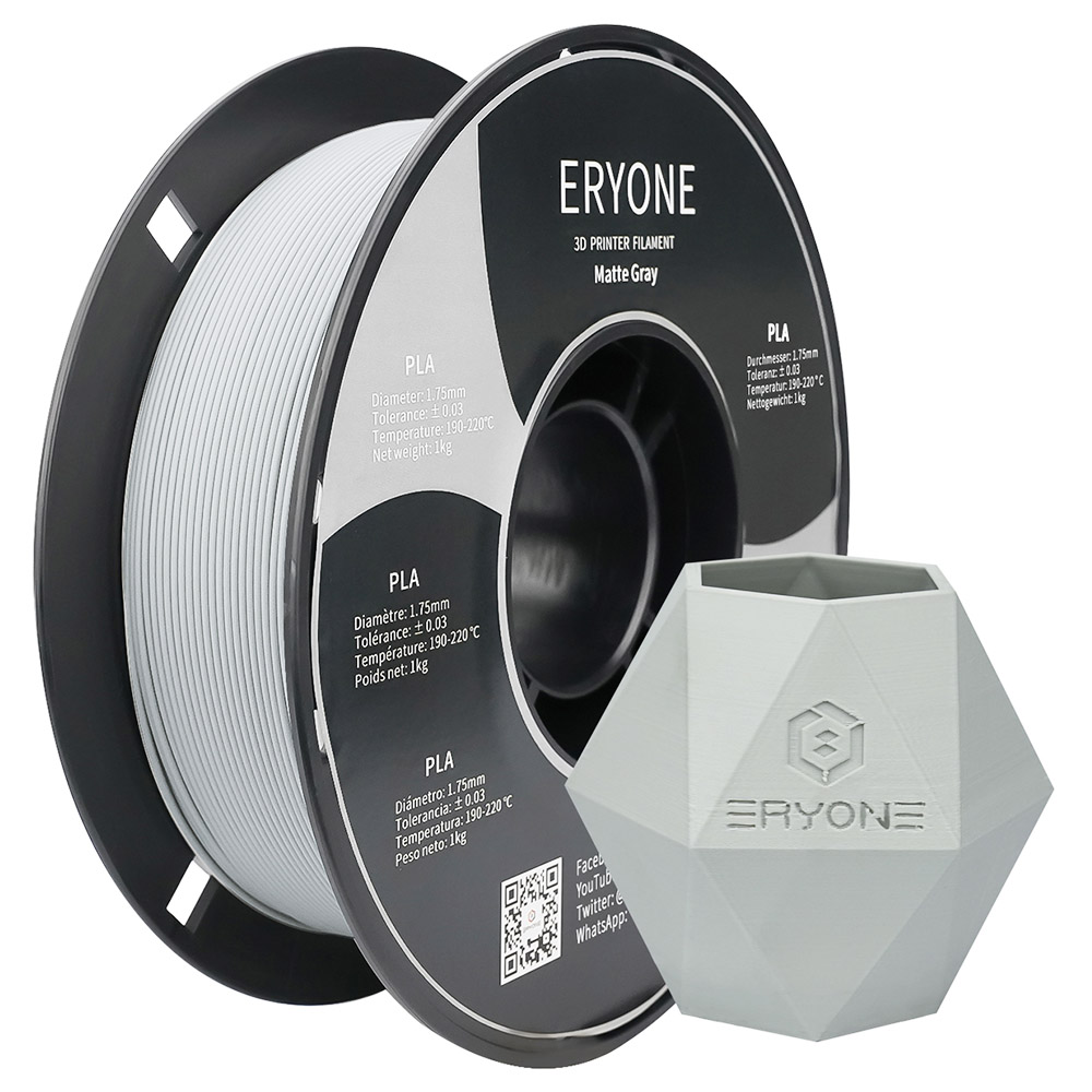 ERYONE Matte PLA Filament for 3D Printer 1.75mm Tolerance 0.03mm 1kg (2.2LBS)/Spool - Gray