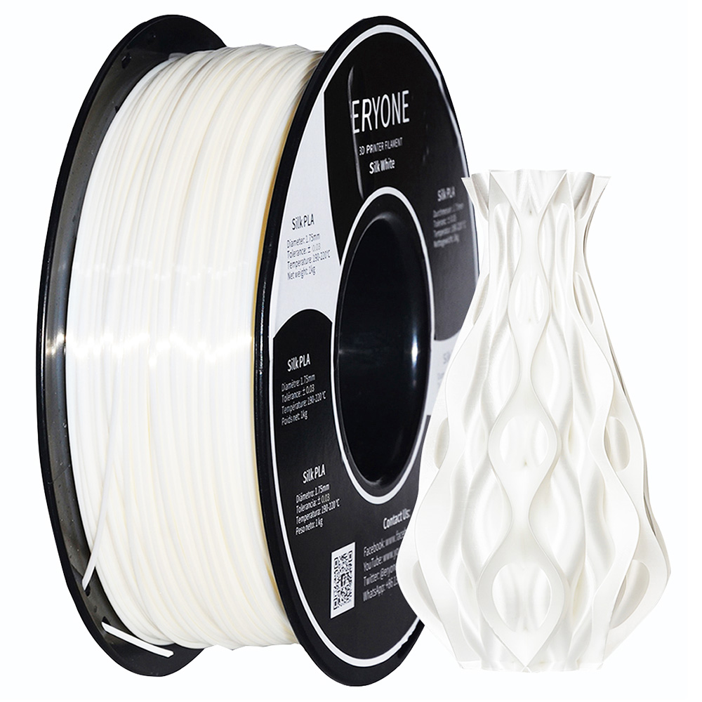 ERYONE Soie PLA Filament pour Imprimante 3D 1.75mm Tolérance 0.03mm 1kg (2.2LBS)/Bobine - Blanc