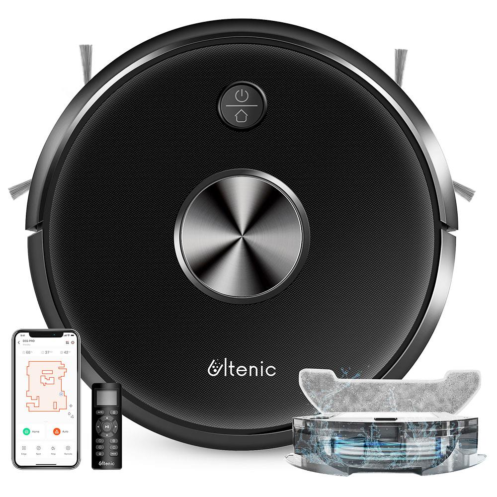 Ultenic D5S Pro Robot Vacuum Cleaner 2 in 1 Sweeping and Mopping 2200Pa Suction Wi-Fi &amp; Alexa Control Super-Thin Auto Carpet Boost 600ML Large Dustbox Self-Charging Robotic Vacuum Cleaner for Pet Hairs Hardwood Carpets - Black