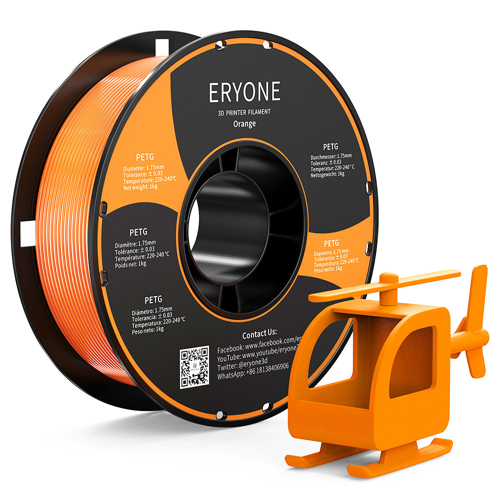 ERYONE PETG Filament for 3D Printer 1.75mm Tolerance 0.03mm 1KG(2.2LBS)/Spool - Orange