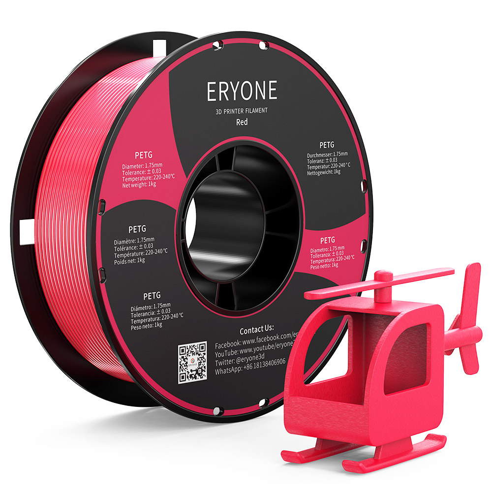 

ERYONE PETG Filament for 3D Printer 1.75mm Tolerance 0.03mm 1KG(2.2LBS)/Spool - Red