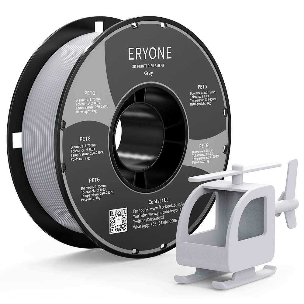

ERYONE PETG Filament for 3D Printer 1.75mm Tolerance 0.03mm 1KG(2.2LBS)/Spool- Grey