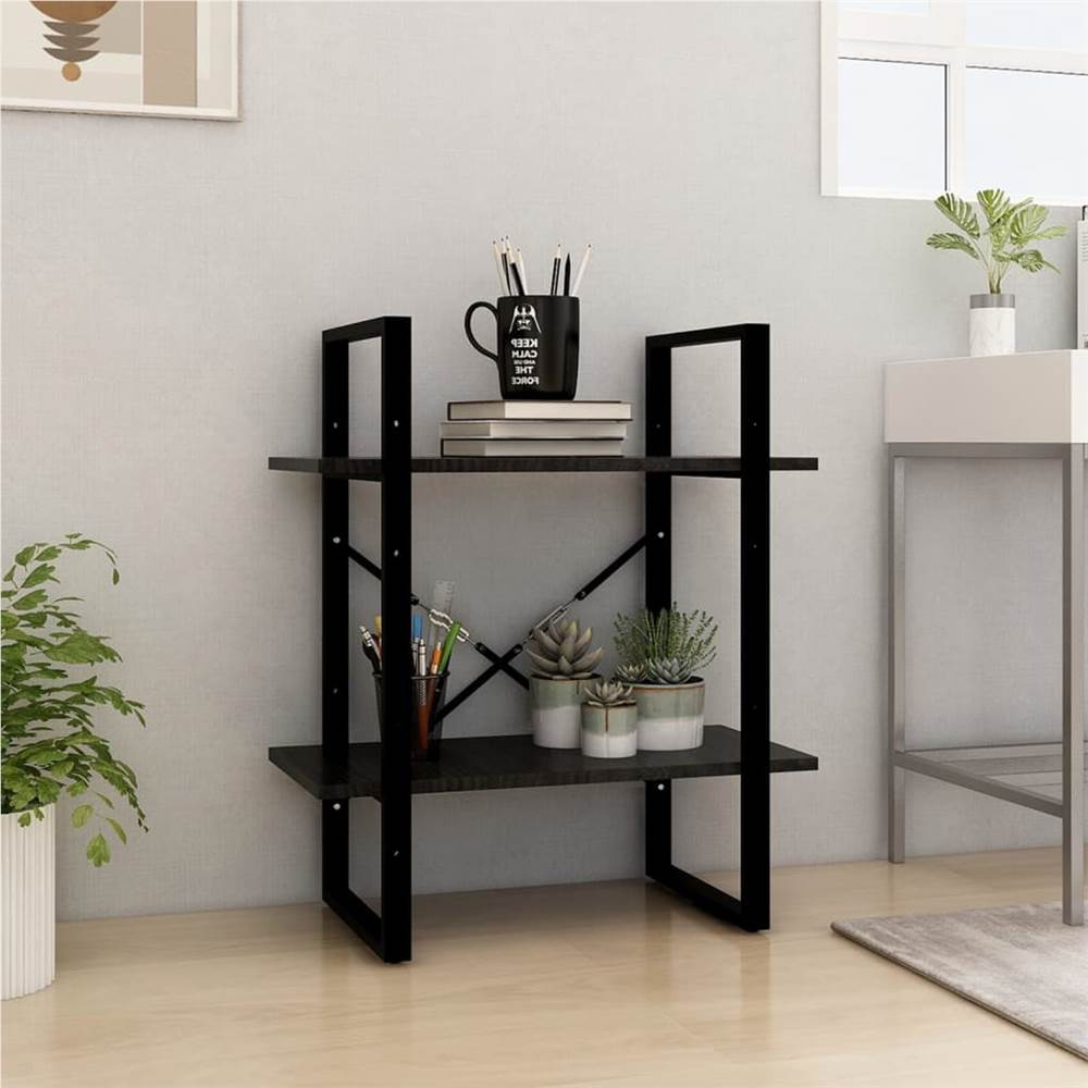 

2-Tier Book Cabinet Black 60x30x70 cm Solid Pine Wood