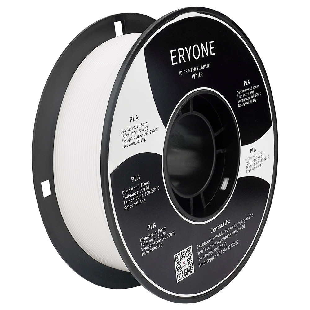 

ERYONE PLA Filament for 3D Printer 1.75mm Tolerance 0.03mm 1kg (2.2LBS)/Spool - White