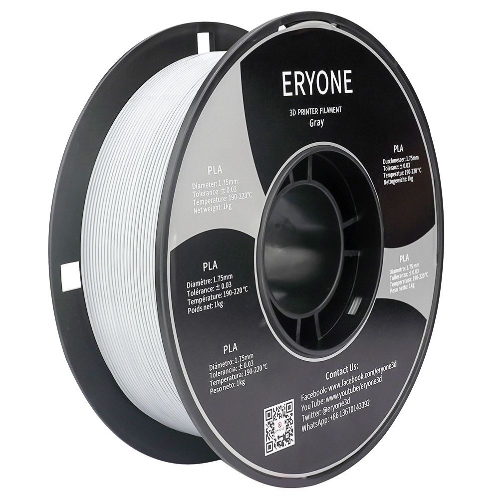 ERYONE PLA Filament pour Imprimante 3D Tolérance 1.75mm 0.03mm 1kg (2.2LBS)/Bobine - Gris