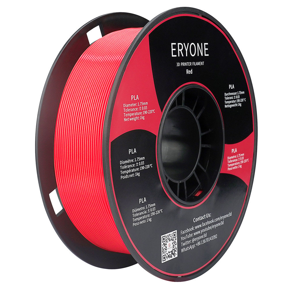 ERYONE PLA Filament for 3D Printer 1.75mm Tolerance 0.03mm 1kg (2.2LBS)/Spool - Red