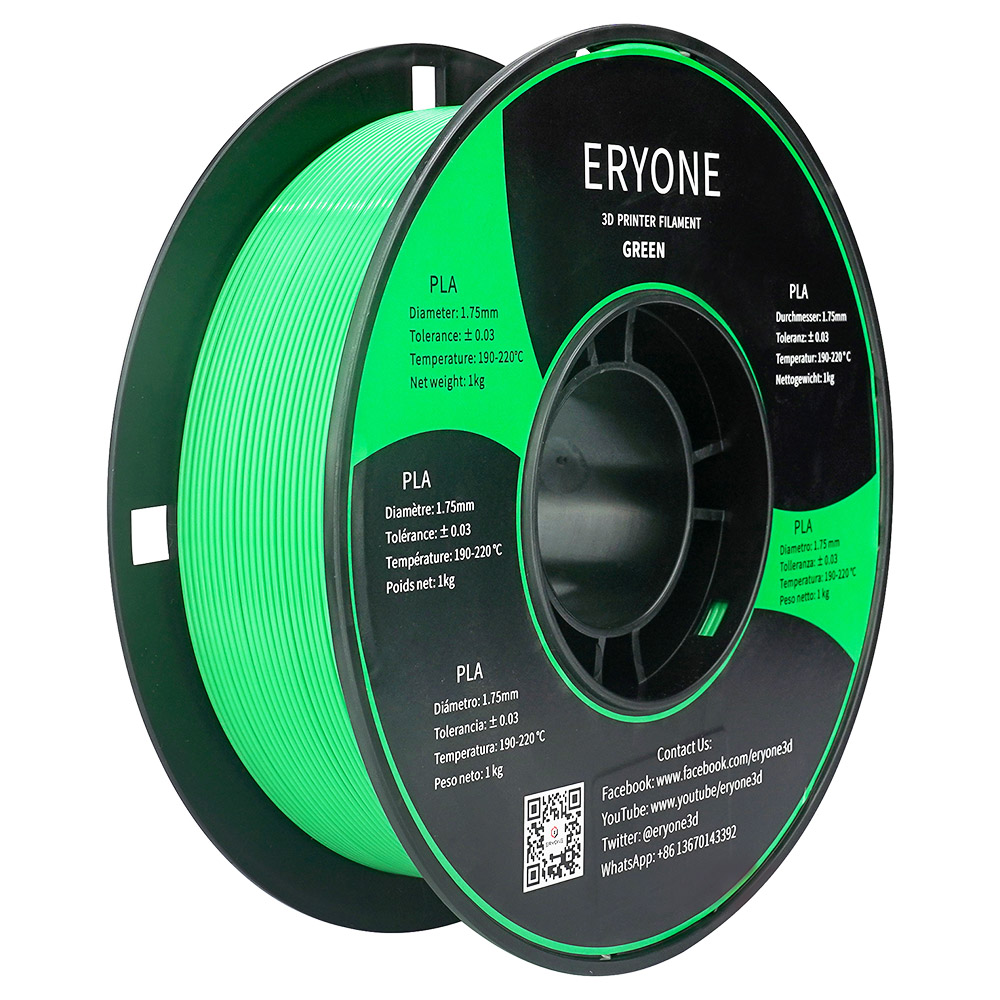 ERYONE PLA Filament for 3D Printer 1.75mm Tolerance 0.03mm 1kg (2.2LBS)/Spool - Green