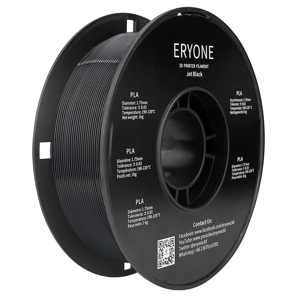 ERYONE PLA Filament for 3D Printer 1.75mm Tolerance 0.03mm 1kg (2.2LBS)/Spool - Jet Black