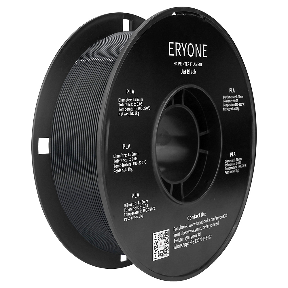 

ERYONE PLA Filament for 3D Printer 1.75mm Tolerance 0.03mm 1kg (2.2LBS)/Spool - Jet Black