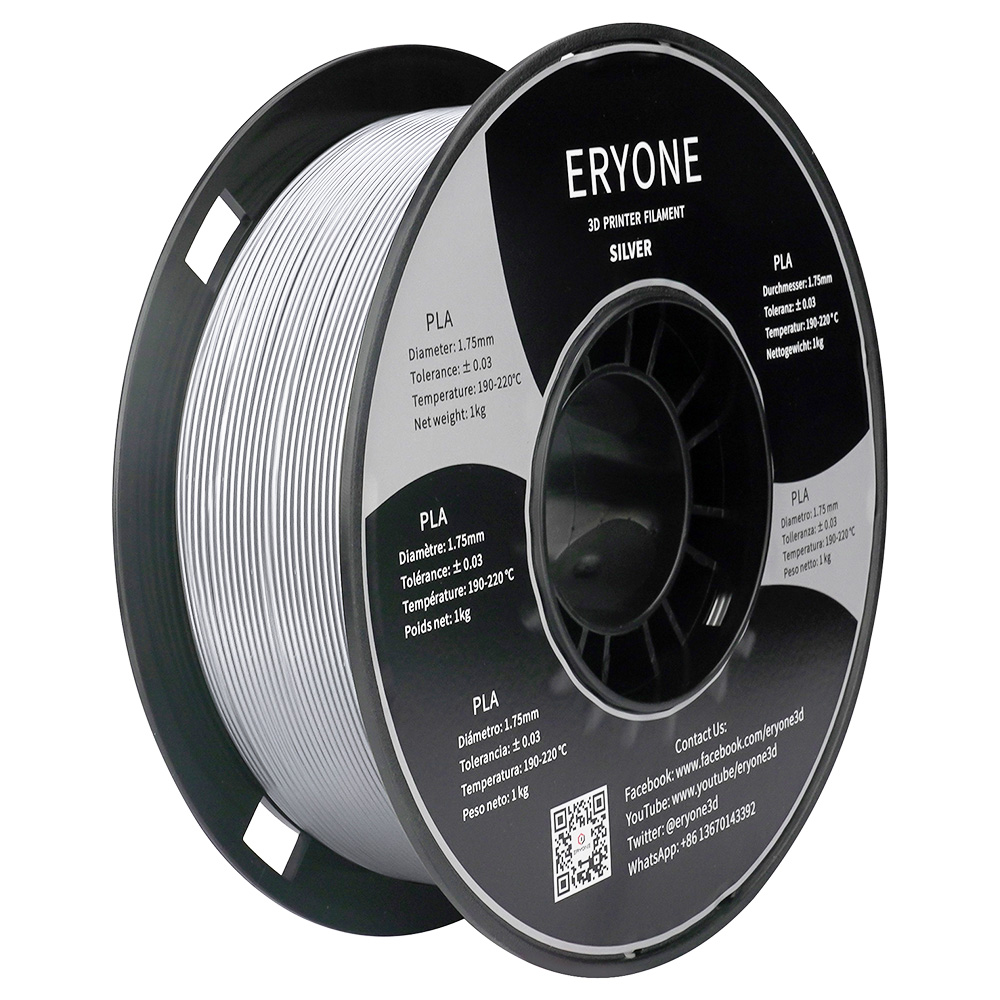 3D Yazıcı için ERYONE PLA Filamenti 1.75 mm Tolerans 0.03 mm 1 kg (2.2LBS)/Makara - Gümüş
