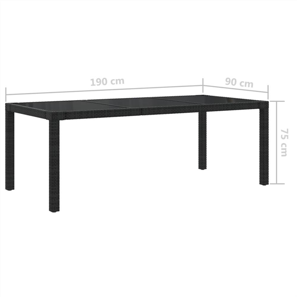 Garden Table Black 190x90x75 cm Tempered Glass and Poly Rattan