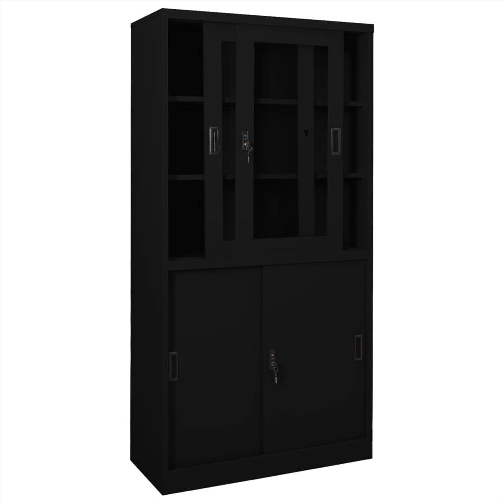Office with Sliding Door Black 90x40x180 cm Steel