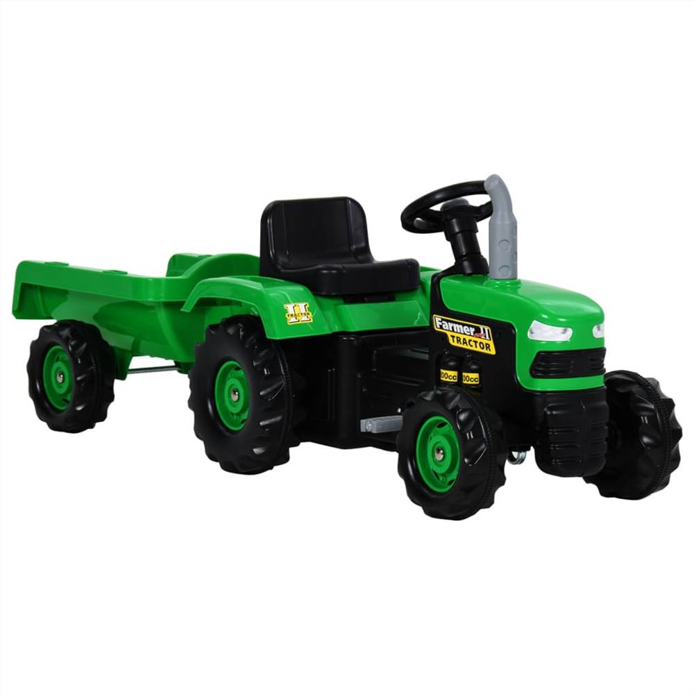 Педальный трактор для детей с прицепом зеленый и черный