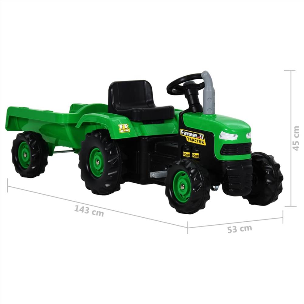 Pedal Tractor for Kids with Trailer Green and Black