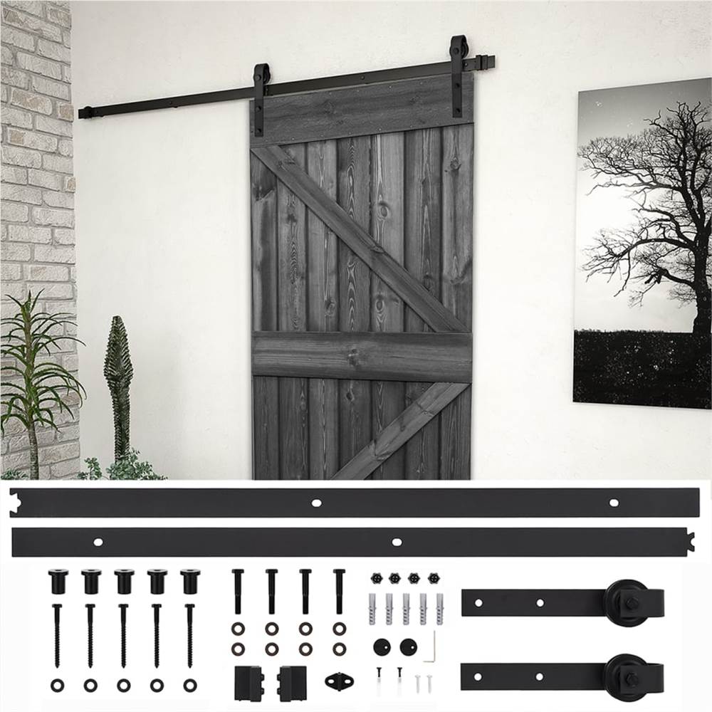 Sliding Door with Hardware Set 100x210 cm Solid Pine Wood Black
