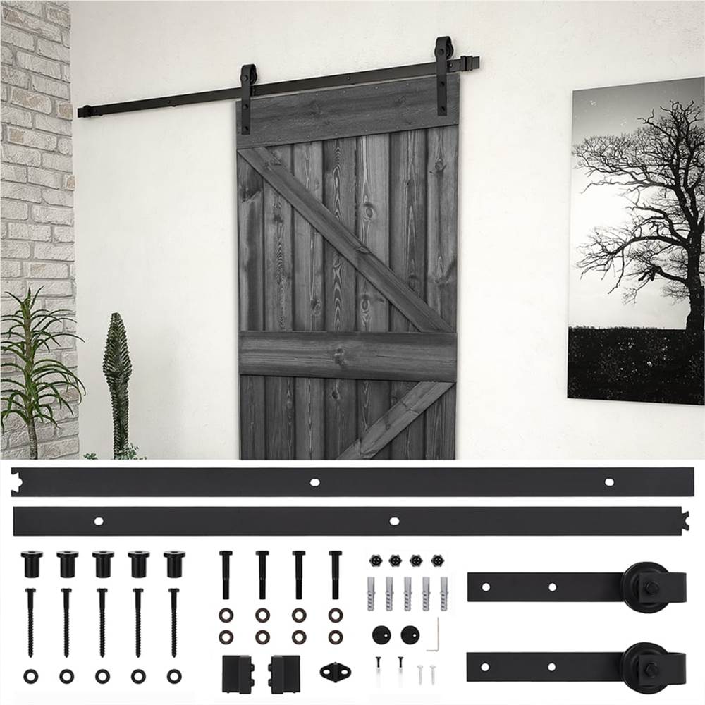 

Sliding Door with Hardware Set 80x210 cm Solid Pine Wood Black