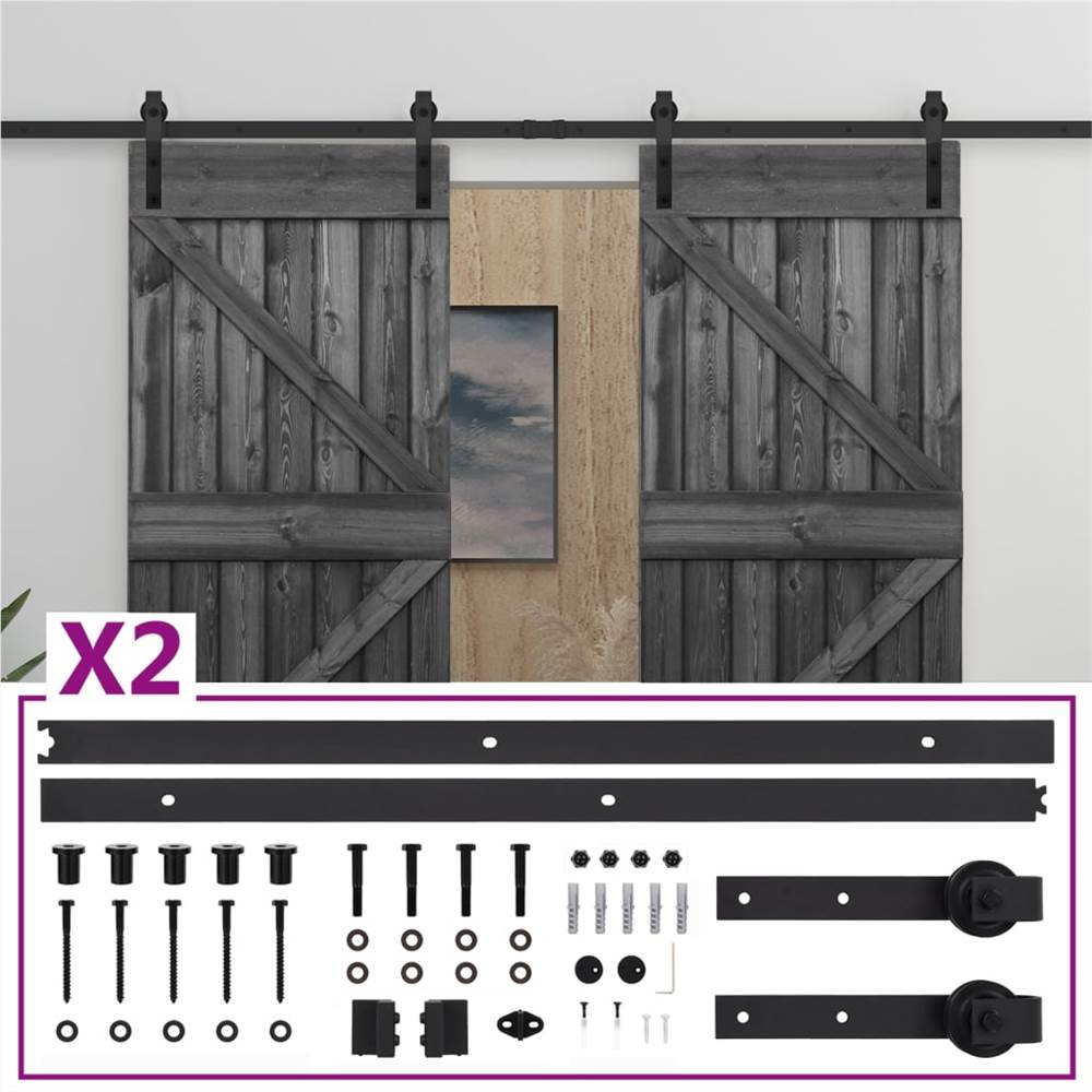 

Sliding Door with Hardware Set 80x210 cm Solid Pine Wood Black