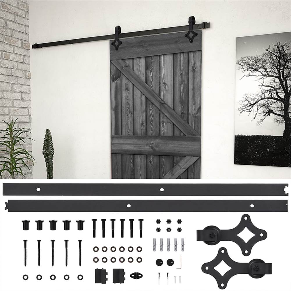 

Sliding Door with Hardware Set 80x210 cm Solid Pine Wood Black