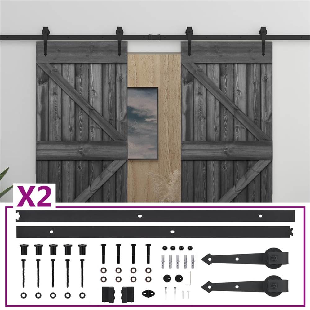 

Sliding Door with Hardware Set 80x210 cm Solid Pine Wood Black