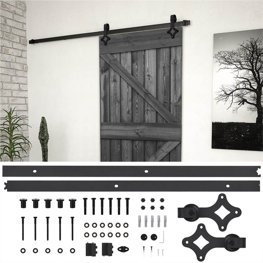 

Sliding Door with Hardware Set 90x210 cm Solid Pine Wood Black