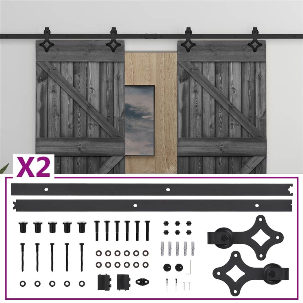 

Sliding Door with Hardware Set 90x210 cm Solid Pine Wood Black