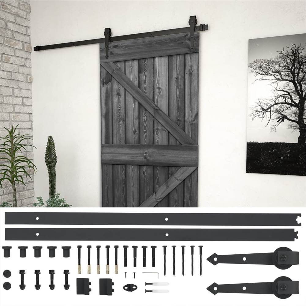 

Sliding Door with Hardware Set 90x210 cm Solid Pine Wood Black