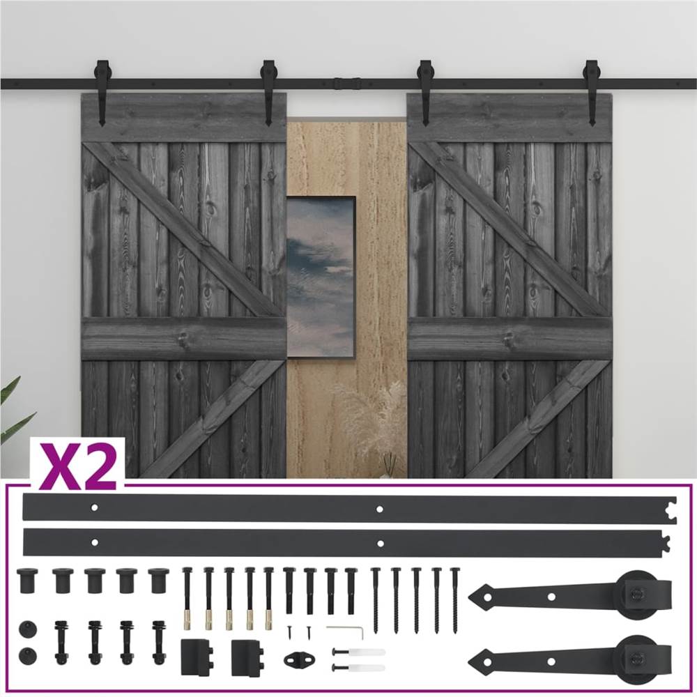 

Sliding Door with Hardware Set 90x210 cm Solid Pine Wood Black