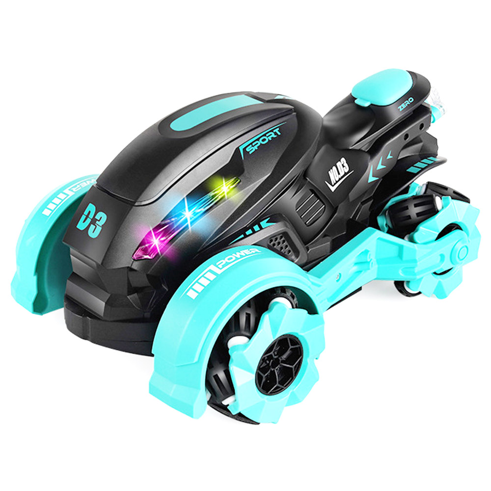 JJRC 2.4GHZ 4WD  All-Terrain Tire Drift RC Spray Motorcycle with Cool Light & Sound 15km/h - Blue