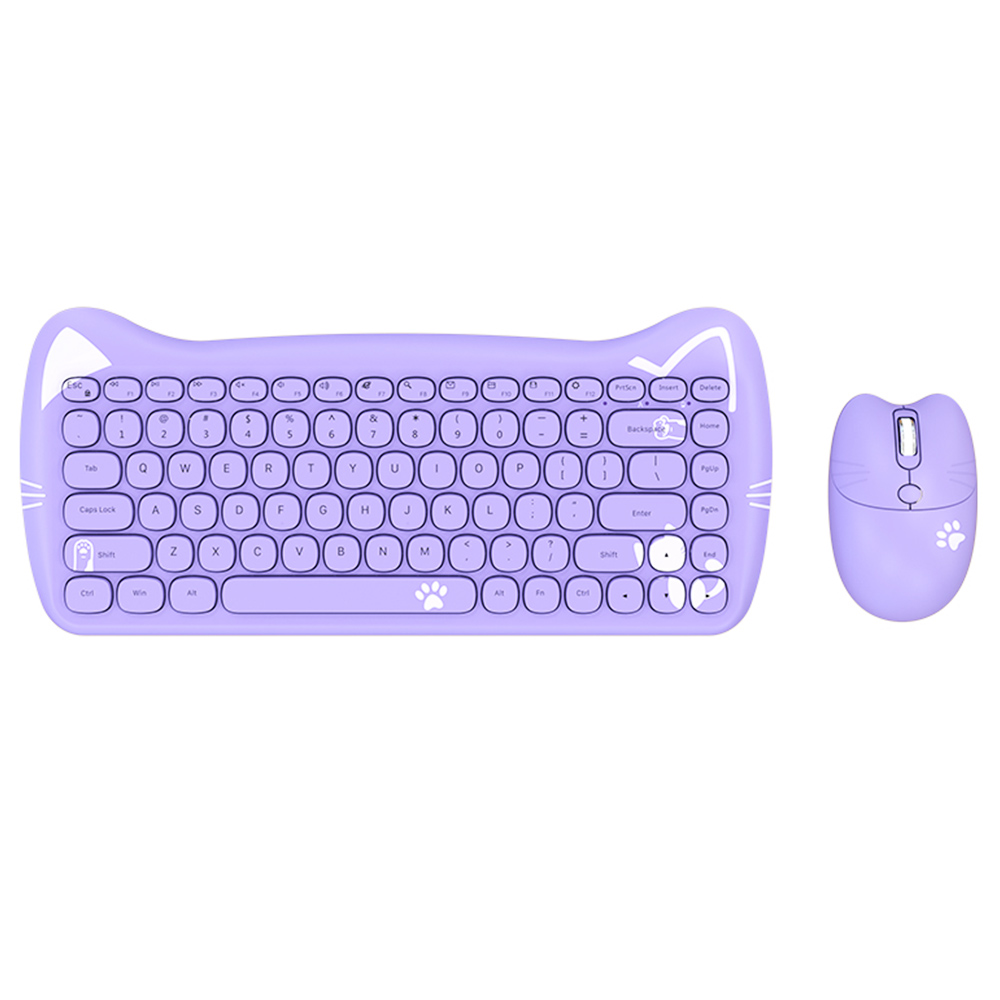 

Ajazz A3060 2.4G Wireless Keyboard and Mouse Set Cute Pet Design 84 Keys Support Mac iOS Windows - Purple