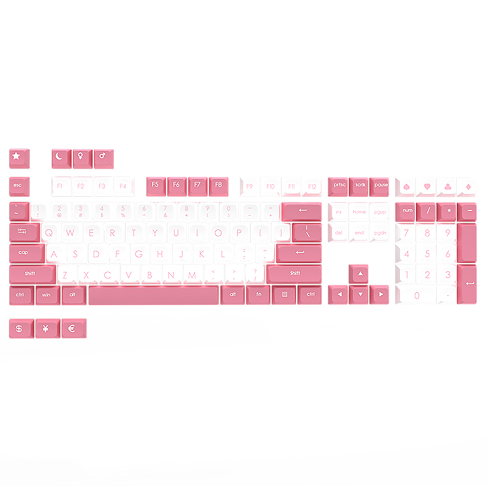 Ajazz PBT Double-shot Keycaps Keyboard Accessories for Ajazz 104, 87, 68, 108, 61 Keyboard - White Pink