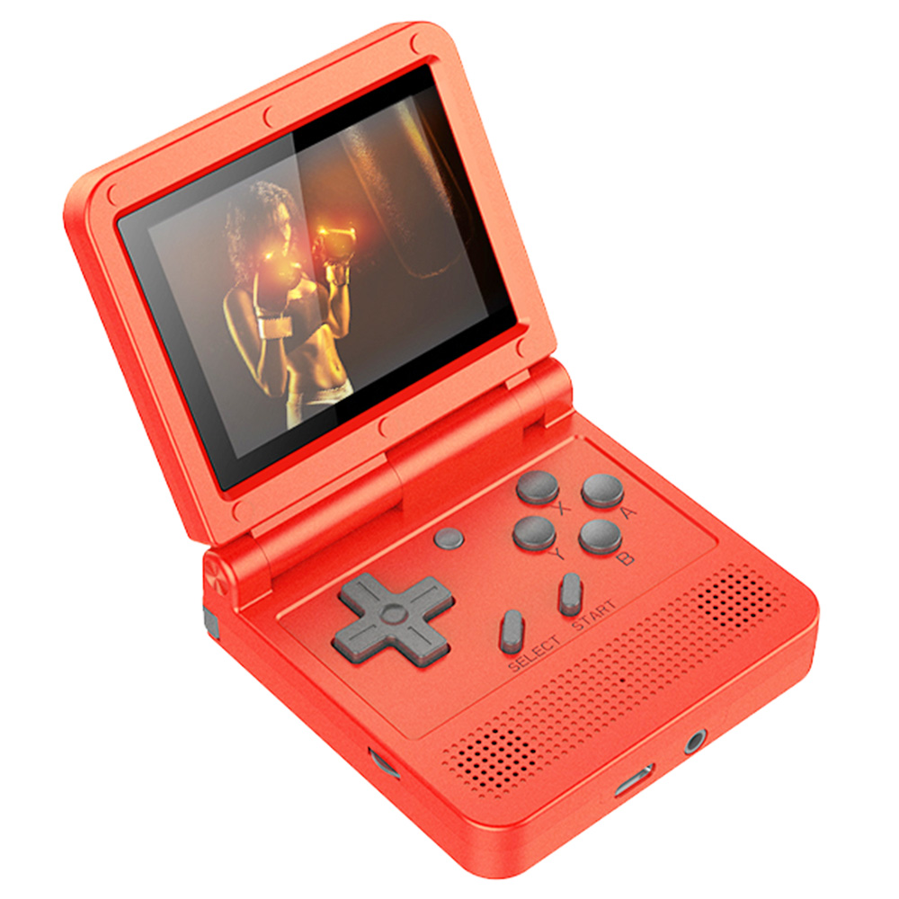 Powkiddy V90 64GB Flip Retro Game Console, 3 Inch IPS Screen, Open Source for Linux, Compatible with Flash OS, GB GBC MD FC SFC GG MS WS NGP PCE FBA PS 16 Simulators, Red