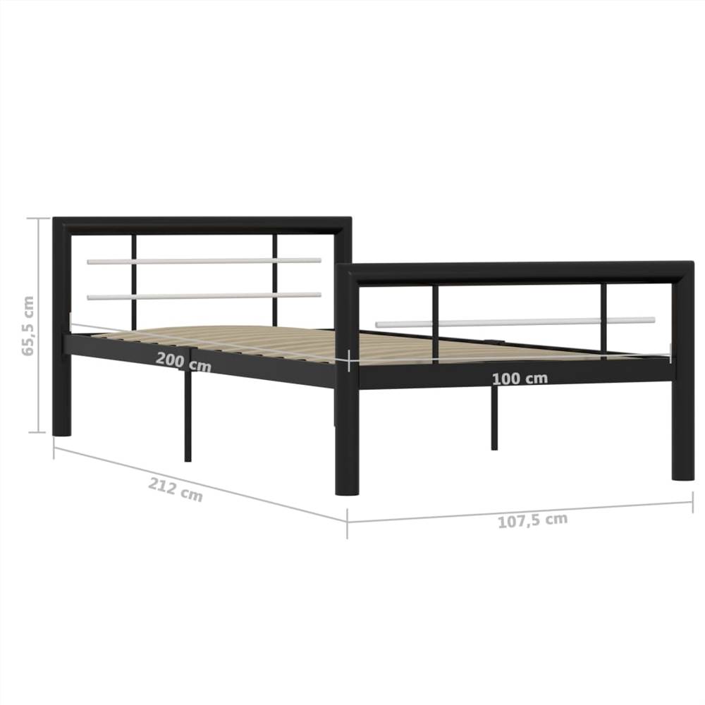 Bed Frame Black and White Metal 90x200 cm