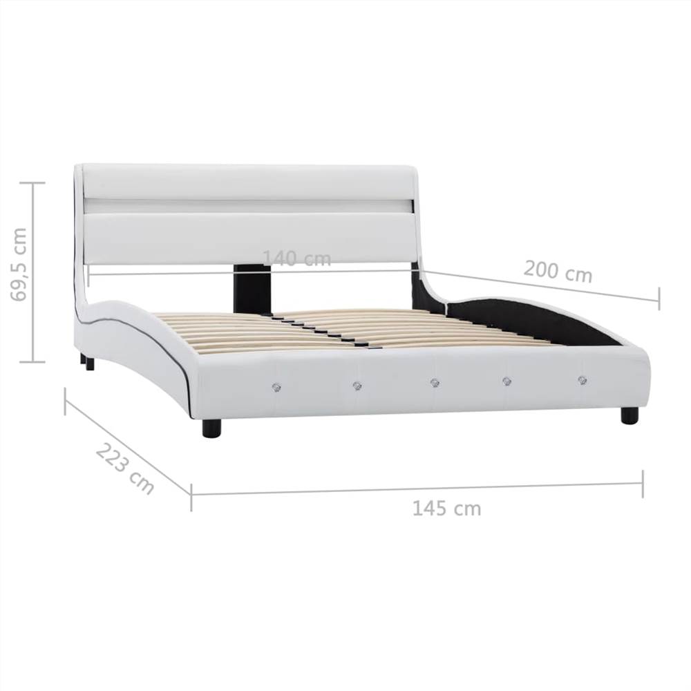 Bed Frame with LED White Faux Leather 135x190 cm