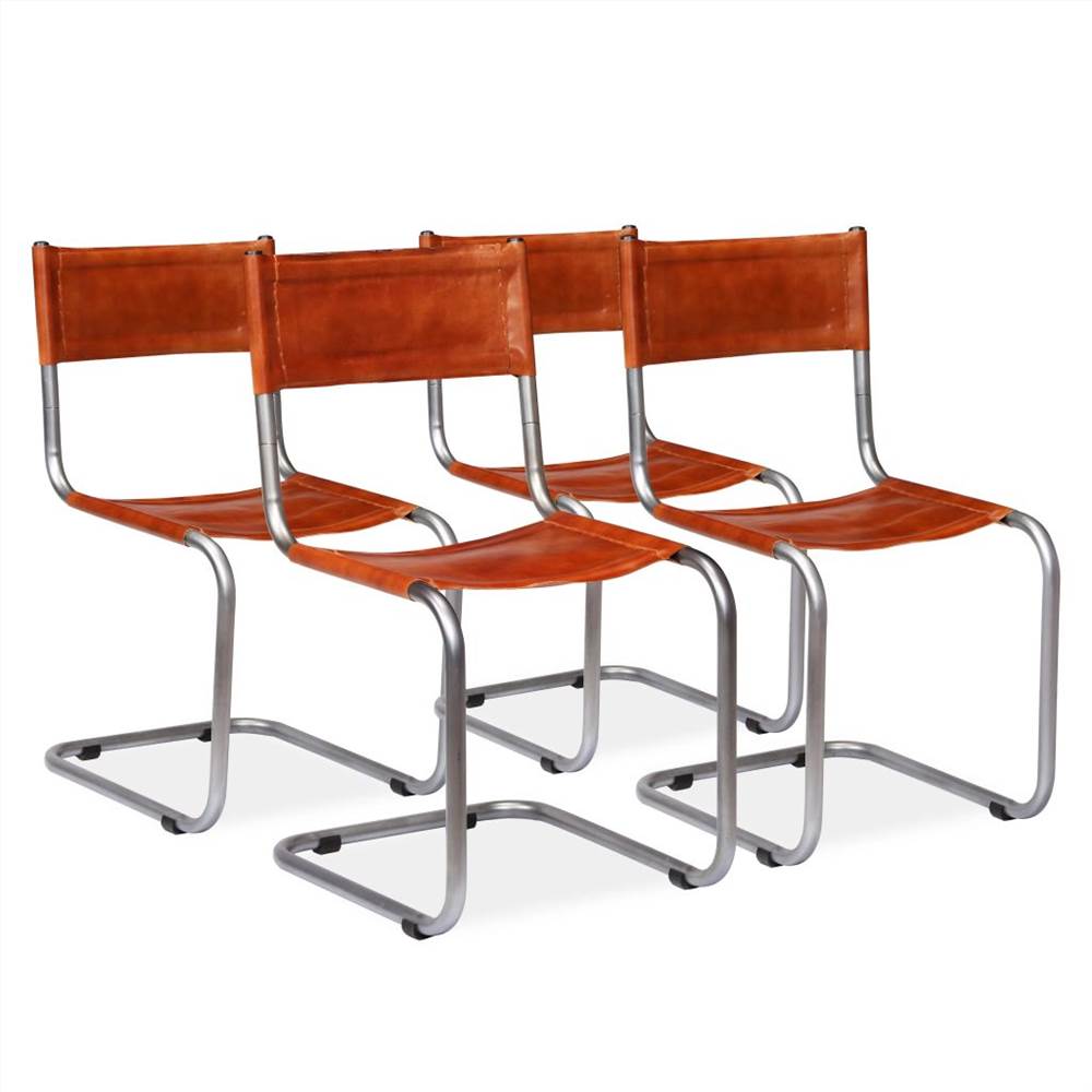 

Dining Chairs 4 pcs Brown Real Leather