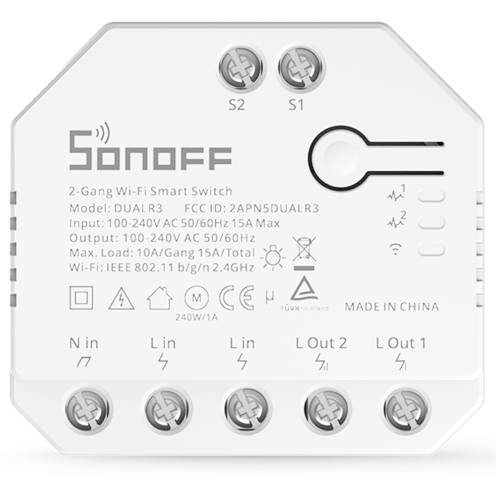 SONOFF DUAL R3 Dual Relay Wi-Fi Smart Curtain Switch with Power Metering Voice/APP Remote Control Double 2-Way DIY Switc