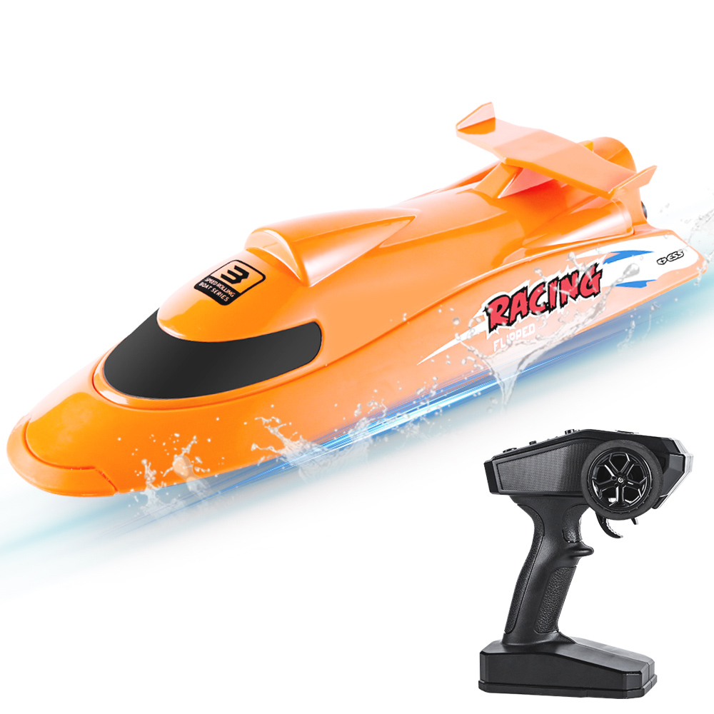 Flytec V009 30 km Hochgeschwindigkeits-RC-Jetboot mit selbstaufrichtender Funktion für Pools und Seen – Orange