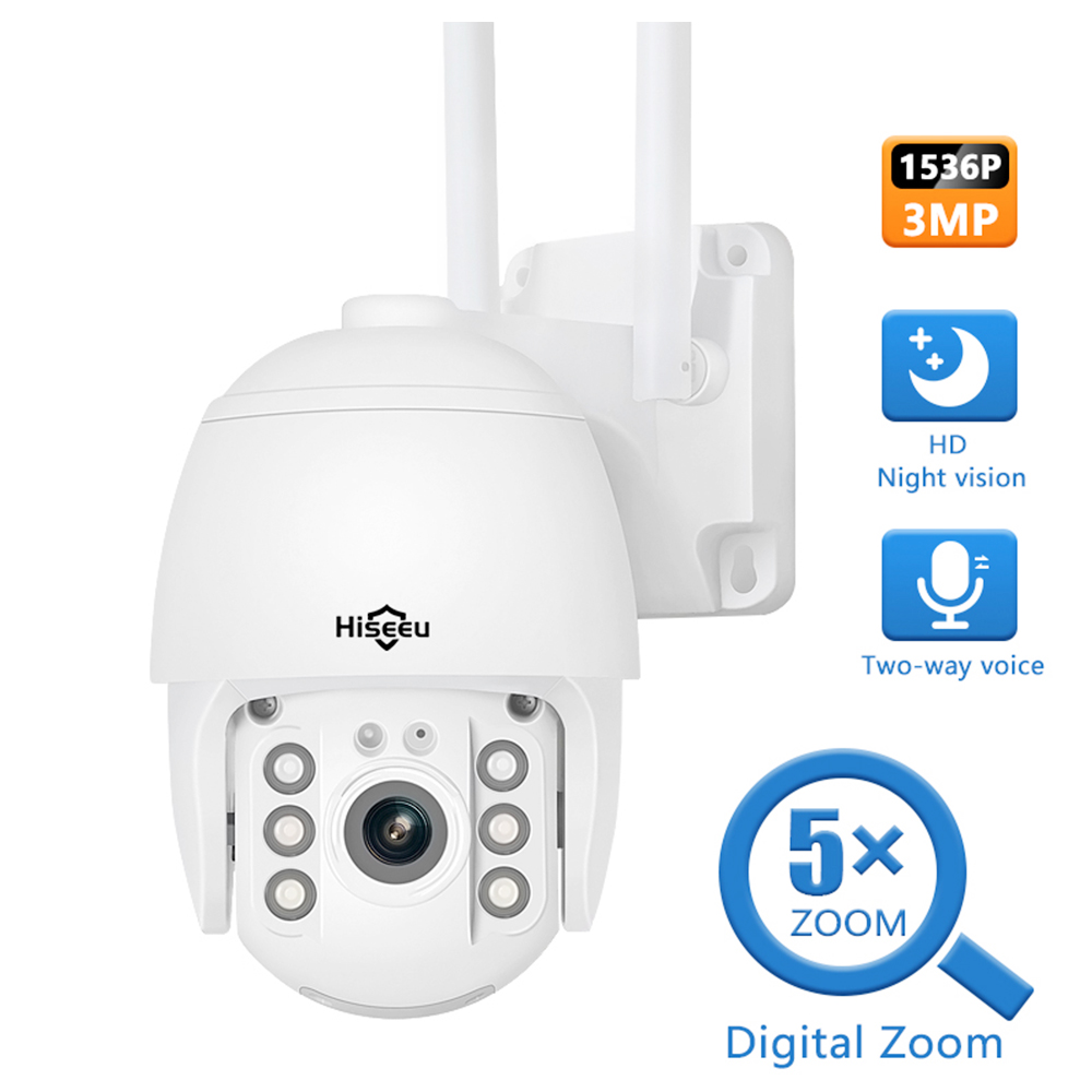 Hiseeu 1536P Wireless PTZ IP Camera WIFI 5X Digital Zoom Outdoor Security Camera