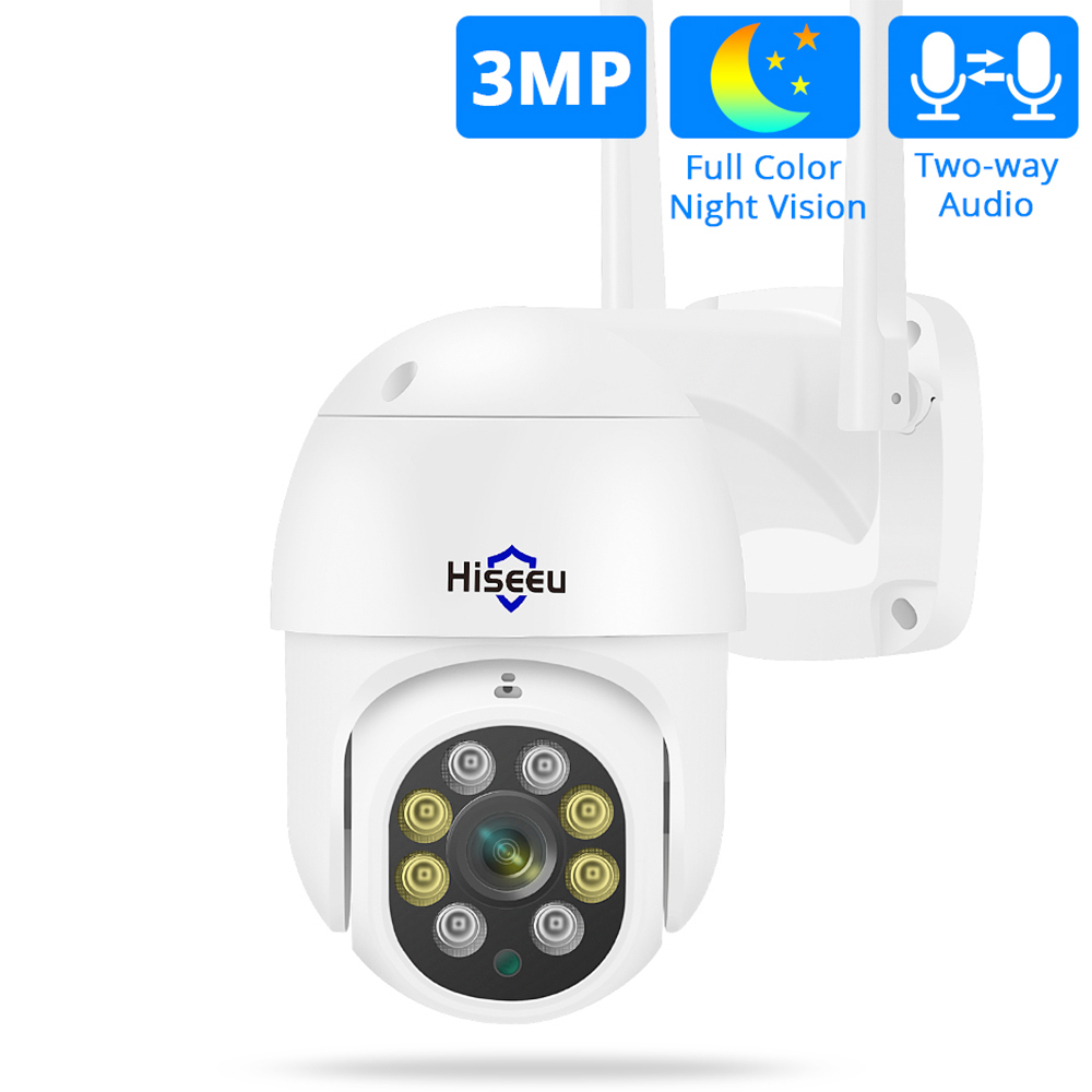 

Hiseeu 3MP Wireless PTZ Speed Dome IP Camera WiFi Outdoor Two-way Audio Smart Video Surveillance Camera with 64G SD Card