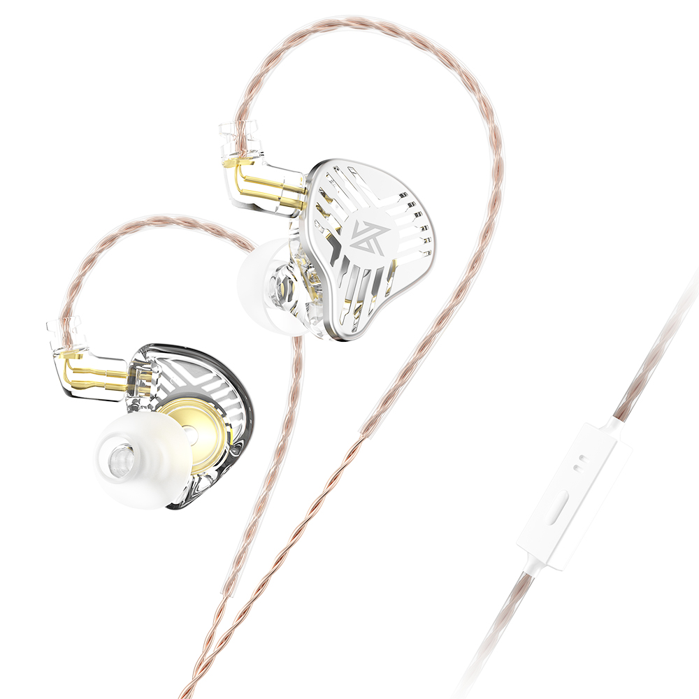 KZ EDS Wired Earphones In-Ear Dual Magnetic Dynamic Drivers HiFi In Ear with Mic for Musician Audiophile - Transparent