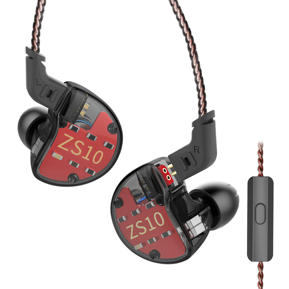KZ ZS10 Auricolare cablato 4BA+1DD Tecnologia ibrida In-ear HiFi Bass Game Headset - con microfono nero