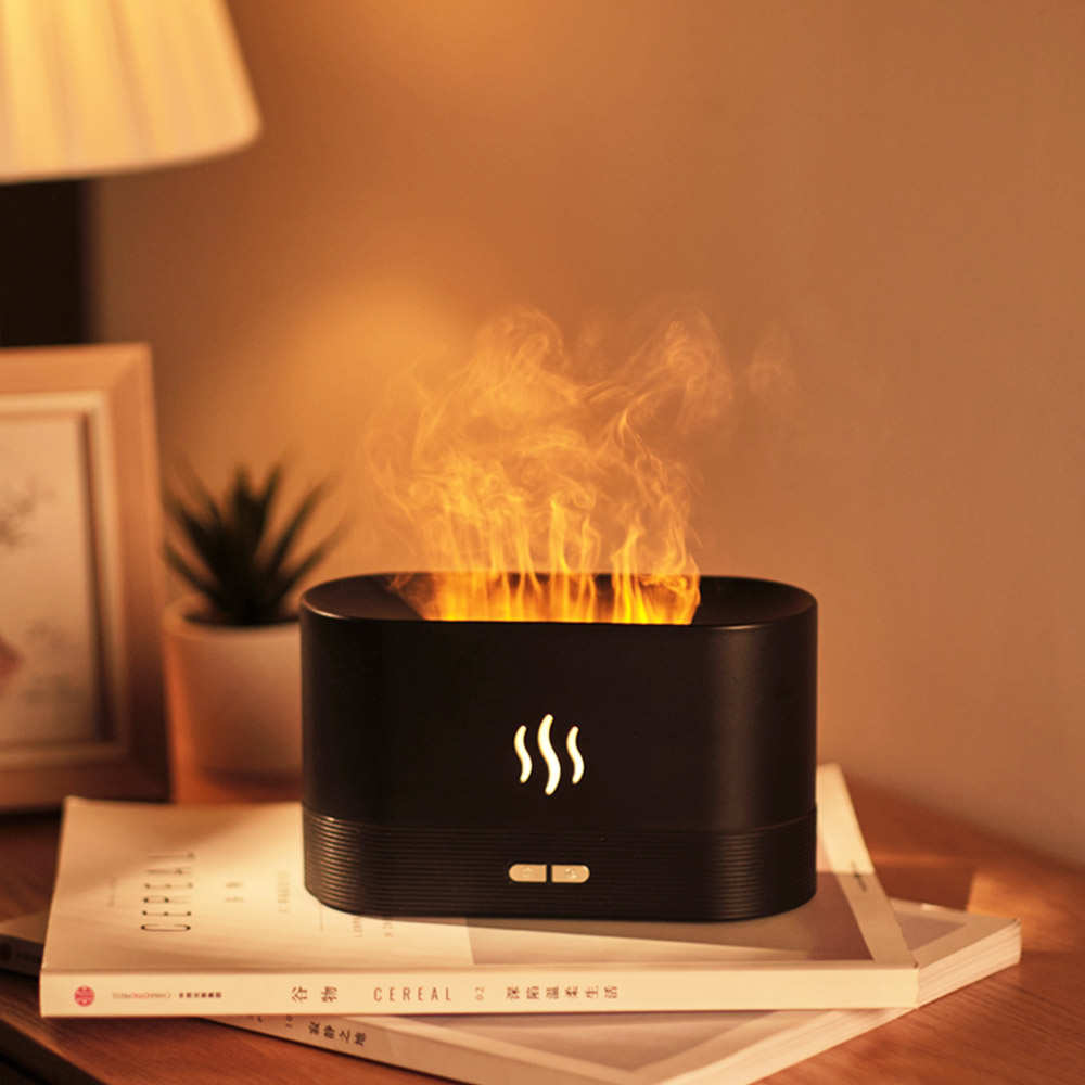 Aromatherapy Diffuser Simulation Flame Mist Humidifier Black