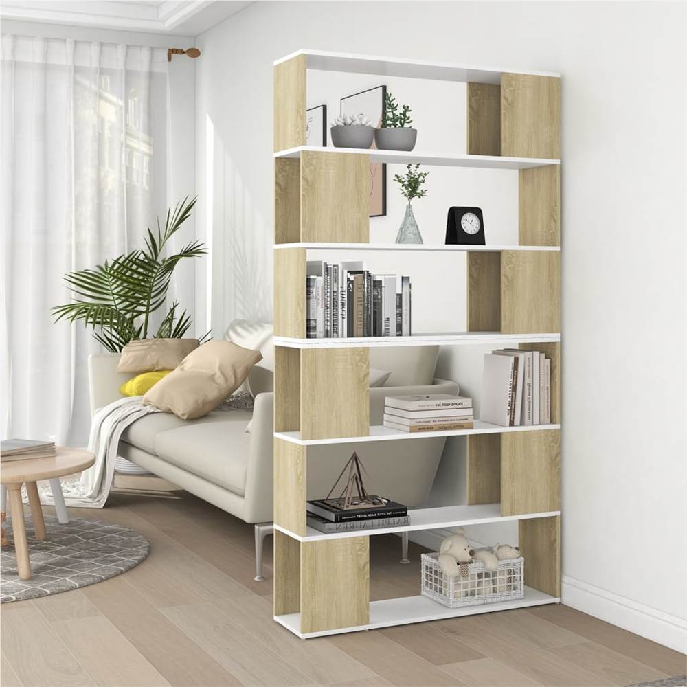 

Book Cabinet Room Divider White and Sonoma Oak 100x24x188 cm