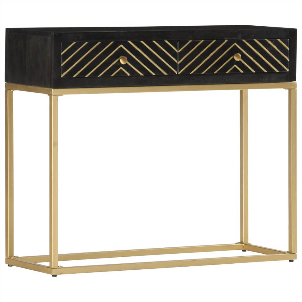 Console Table Black and Gold 90x30x75 cm Solid Mango Wood