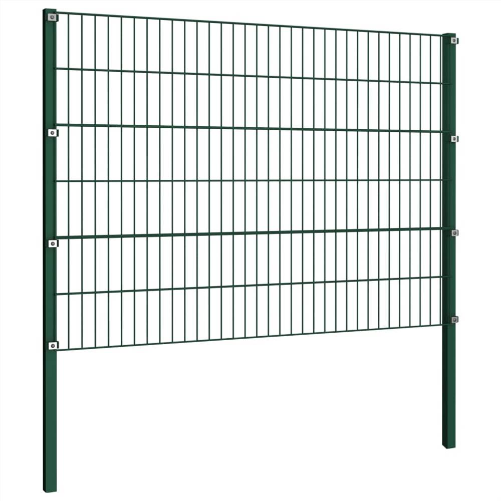 Fence Panel with Posts Iron 11.9x1.2 m Green
