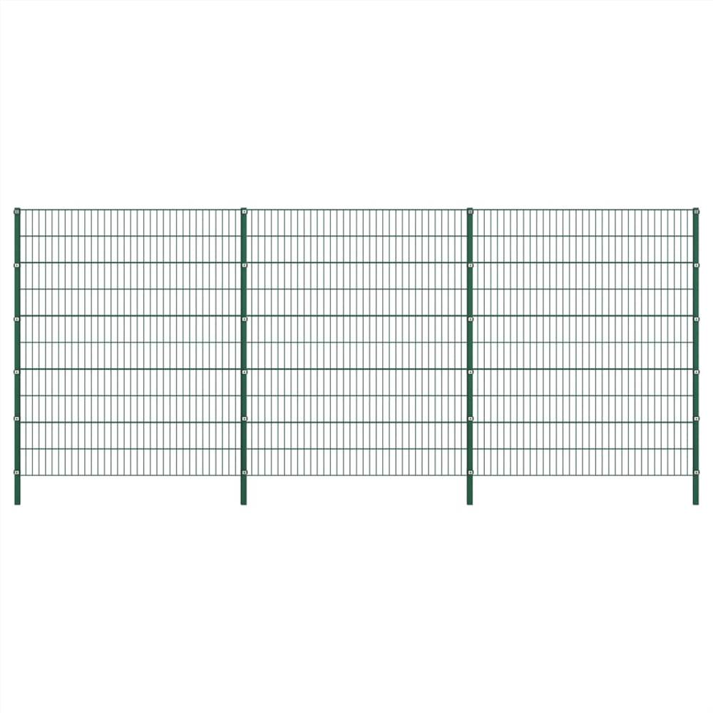 

Fence Panel with Posts Iron 5.1x2 m Green