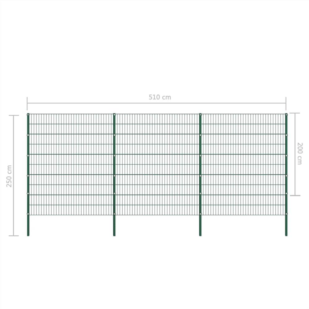 Fence Panel with Posts Iron 5.1x2 m Green