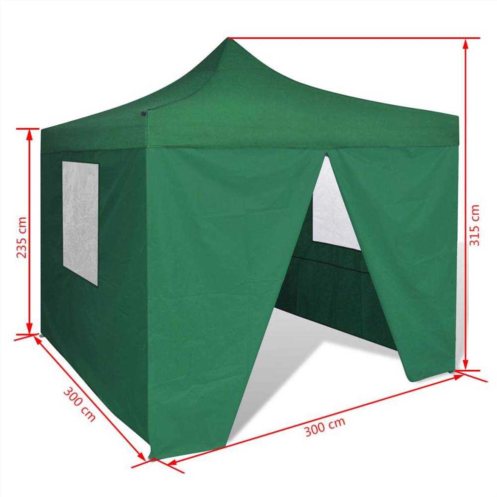 Foldable Tent 3x3 m with 4 Walls Green