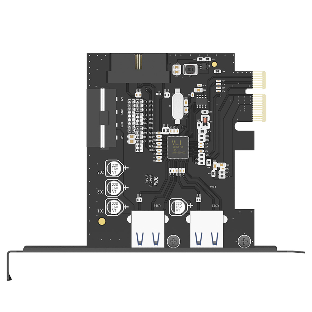 ORICO 2 יציאות USB3.0 PCI-E כרטיס הרחבה עם חריץ 19 פינים - שחור
