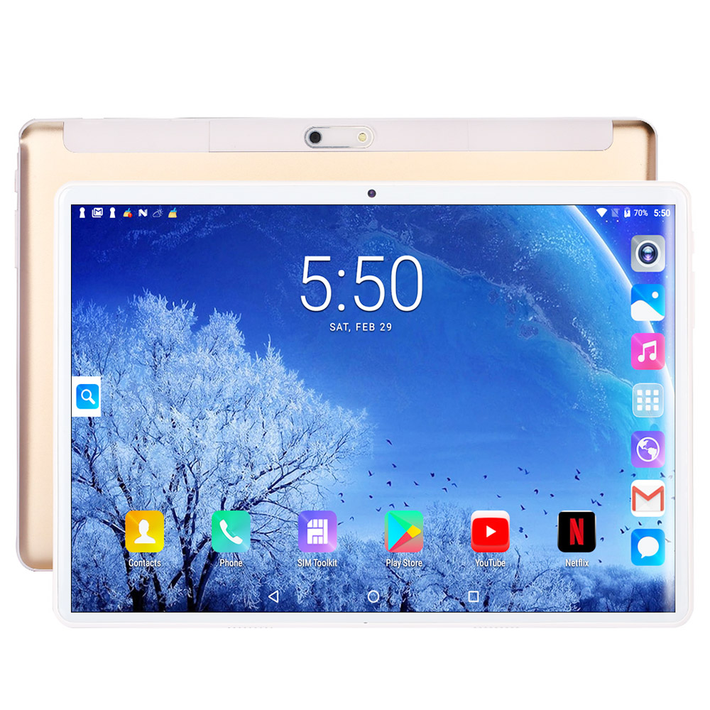 BDF S10 Tablet PC 10.1 Inch Quad Core Android 9.0 2GB/32GB Google Play WiFi Bluetooth 4G Phone Calling EU Plug - Golden