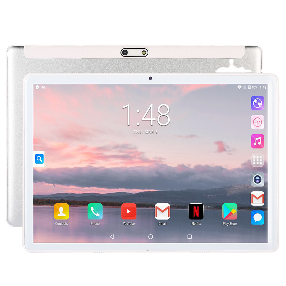BDF S10 Tablet PC 10.1 Inch Quad Core Android 9.0 2GB/32GB Google Play WiFi Bluetooth 4G Phone Calling EU Plug - Silver